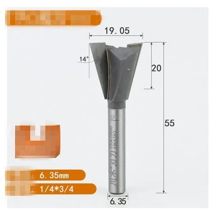 

1/4x3/4 6.35mm Shank 19.05mm Cutting Dia Wood Dovetail Router Bit