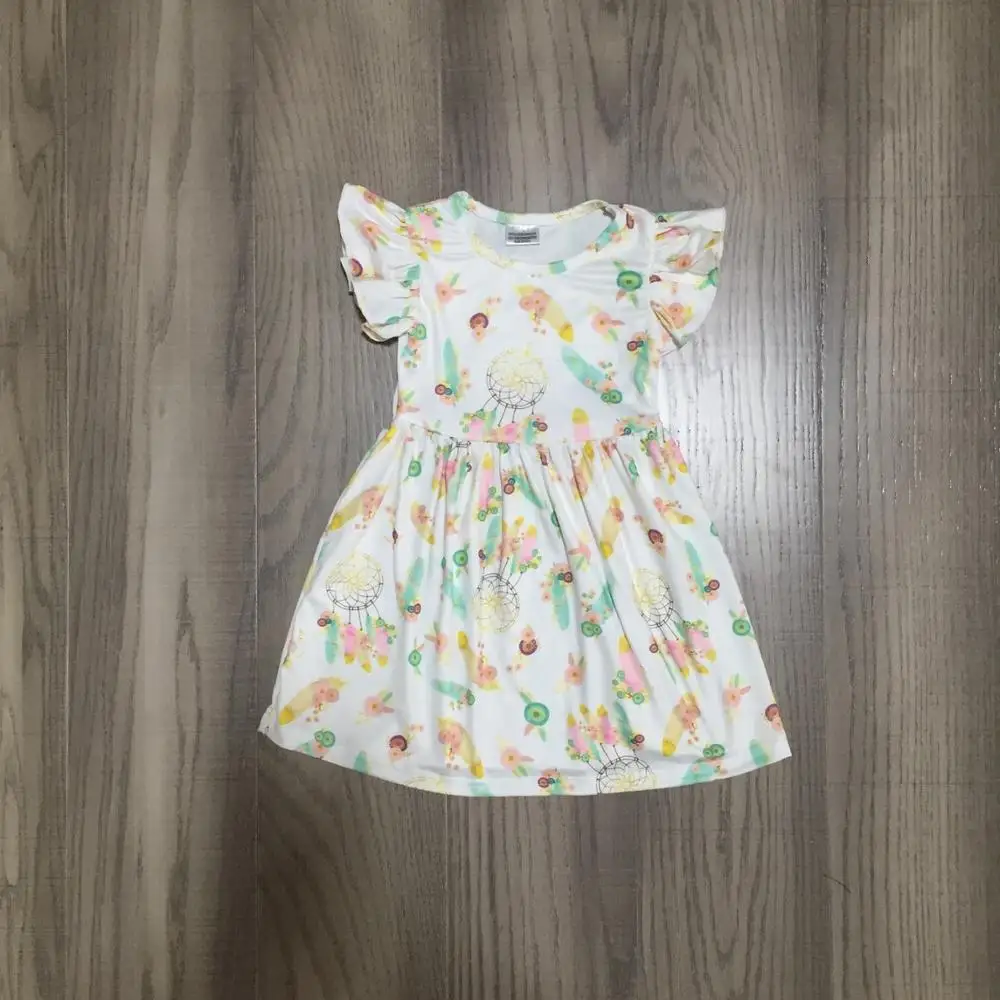 Разноцветная летняя детская одежда для маленьких девочек; одежда до колена из молочного шелка с короткими рукавами; одежда с единорогом, лимоном, цветами, фламинго, динозавром - Цвет: dream catch