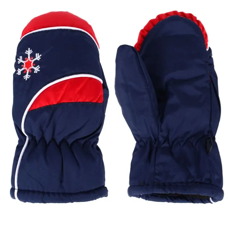 Navy Blue Детские Лыжные варежки водонепроницаемые и ветрозащитные зимние теплые уличные перчатки От 3 до 7 лет - Цвет: Navy Blue