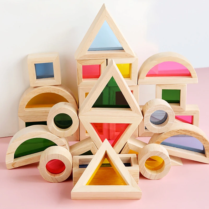 Wooden Rainbow Stacking Blocks Creative Colorful Learning And