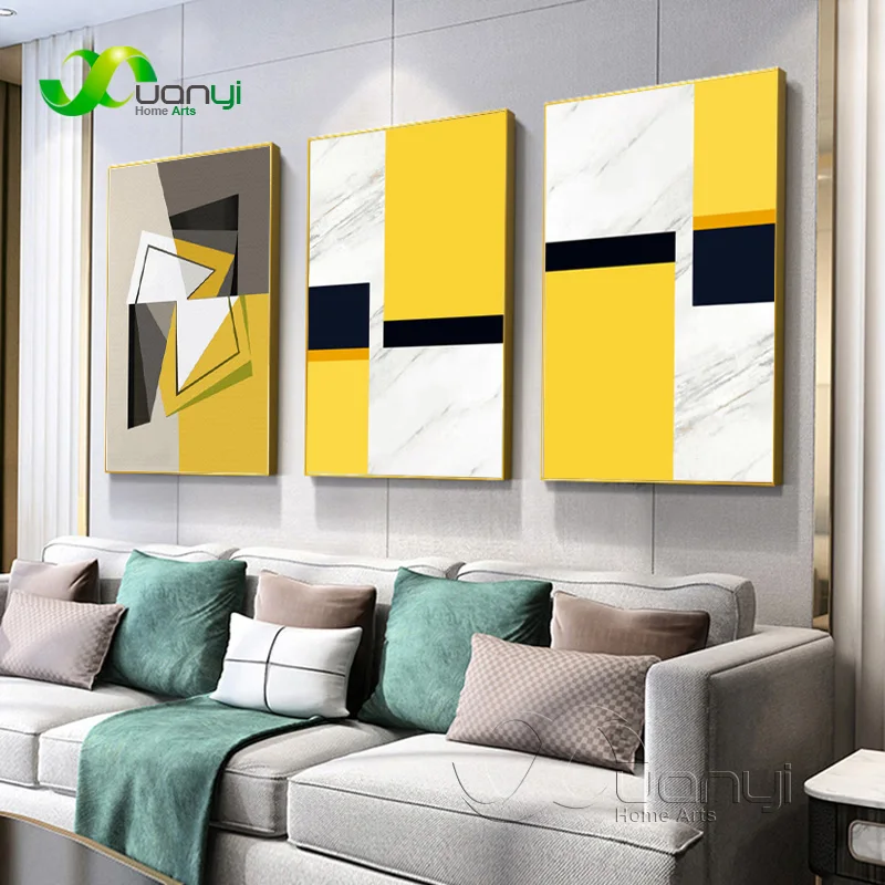 Nordic Poster Modern Abstract Oil Painting Yellow Gold Geometry Picture Canvas Art Wall For Living Room Unframed | Дом и сад