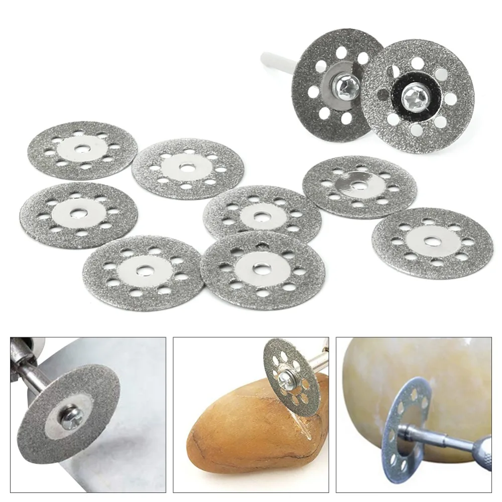 10Pcs with 2Pcs Mandrels Portable Rotary Tool Circular Saw Blades Cutting Discs Mandrel For Dremel Cut Off Accessories