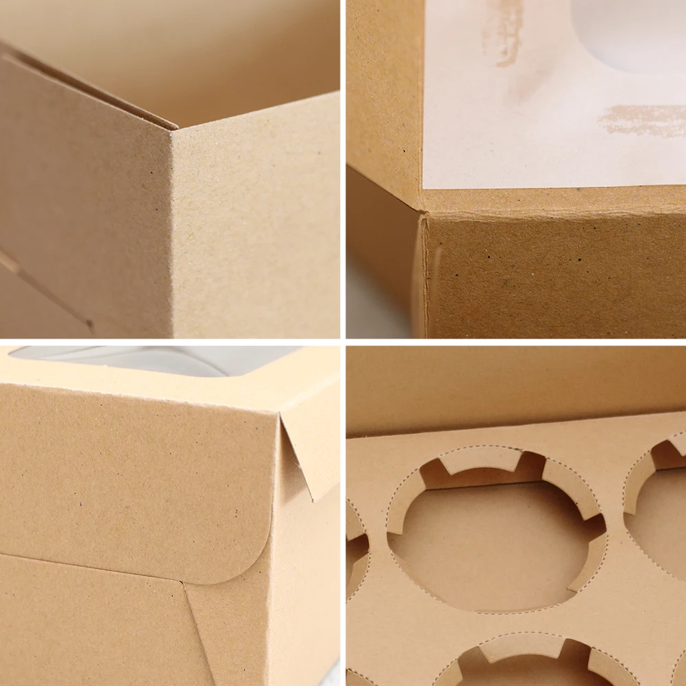 10Pcs Kraft Paper Cupcake Packing Box with Window Cardboard Cake Muffin Cookies Candy Box Wedding Party Birthday Favors 4 Sizes