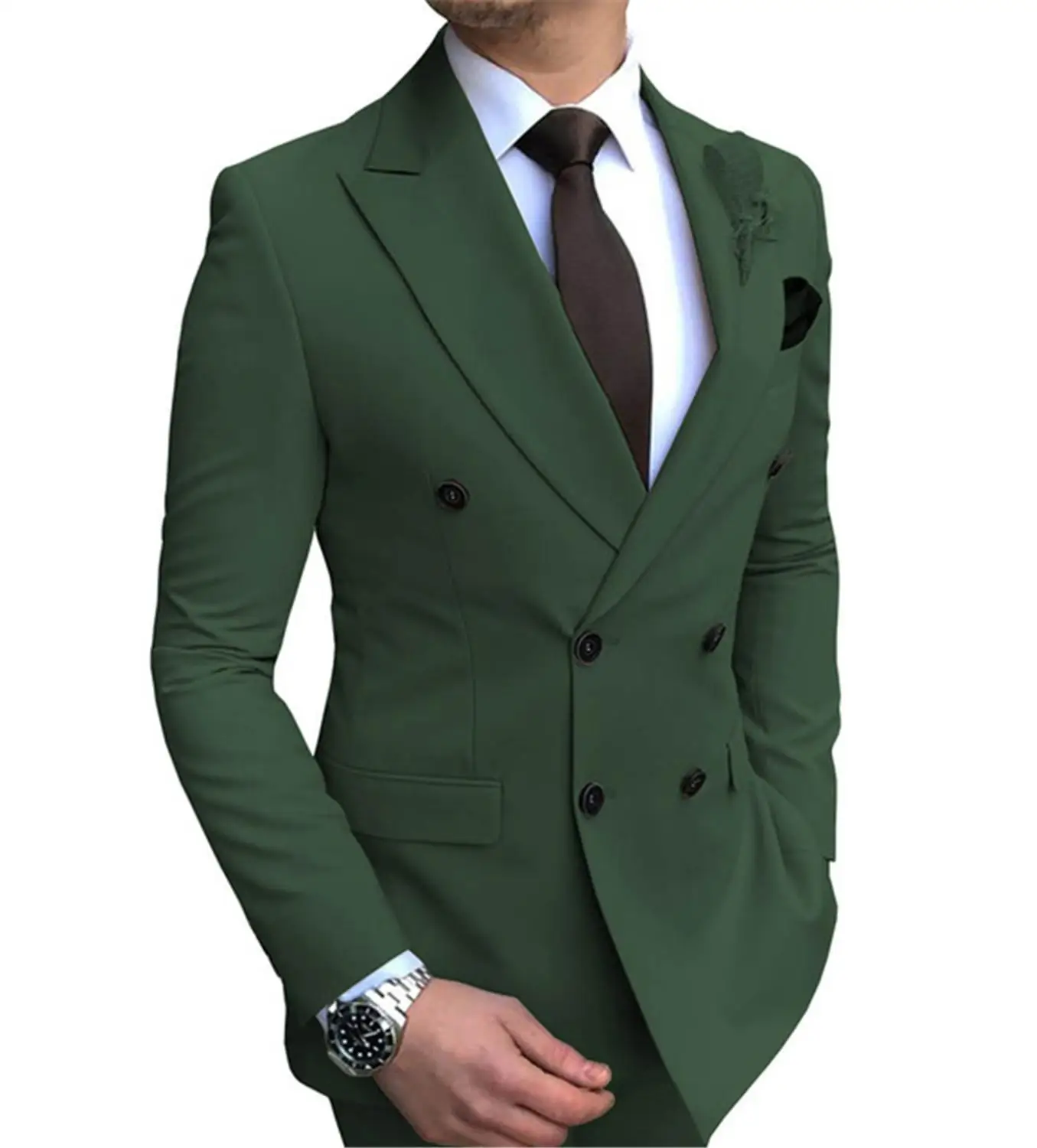 New 1 piece Men's blazer suit jacket Slim Fit Double-Breasted Notch Lapel Blazer Jacket for Wedding Groom - Цвет: hunt Green