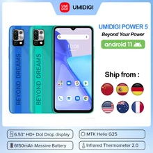 UMIDIGI – Smartphone Power 5, Version globale, Android 11, 4 go 128 go, Helio G25, 16mp, Triple caméra AI, 6150mAh, plein écran HD 6.53 pouces 
