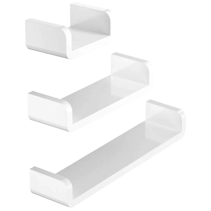 

Plastic White Bathroom Wall Shelf, Suction Rustic U Shaped Floating Shelves Wall Mounted Bathroom Organizer Shower Caddy, Set of