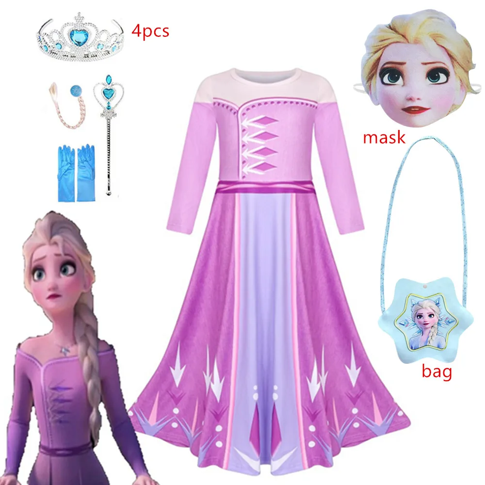 8174-bag-mask-4pcs «Снежная королева» для девочек из 2 вещей, «Принцесса Эльза» платье принцессы День рождения вечернее платье «Эльза и Анна» на Хэллоуин, Рождество, Косплэй костюм для детей - Цвет: 8174-bag-mask-4pcs
