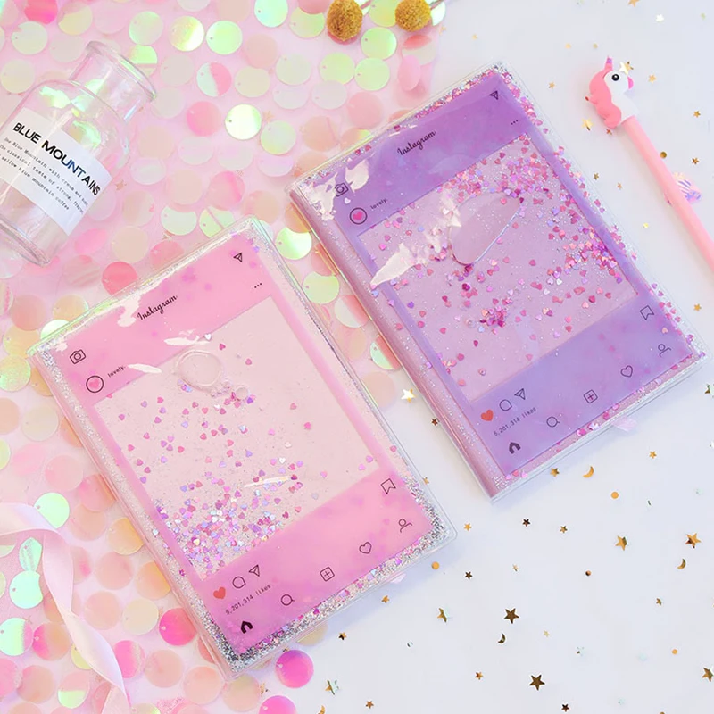 

LoveFrom 1 pcs PVC Notebook Quicksand Purple Pink Planner Book DIY Photo Cover Girls Journal Dairy Stationery School Supply