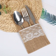 

10Pcs Burlap Lace Cutlery Pouch Rustic Wedding Tableware Knife Fork Holder Bag Hessian Jute Rustic Table Decoration Accessories