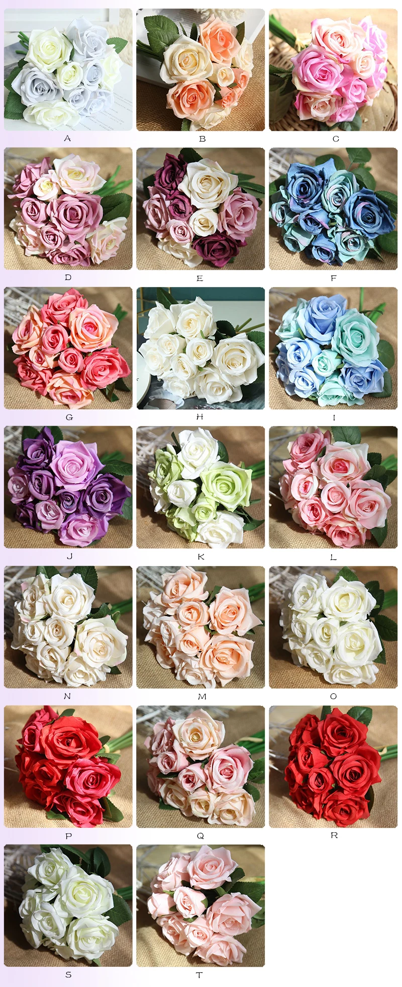 JAROWN Artificial Rose Silk Fake Flowers wedding Flowers Bouquet 9  Head Rose Flowers Home Decoration party decoration Indoor Flores (111)
