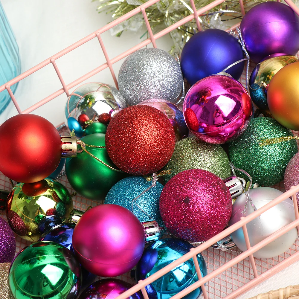 24Pcs 3/4/6cm Ball Bauble Xmas Party Hanging Pendant Ball Ornament Decorations Christmas Tree Decor for Home Christmas Decoratio