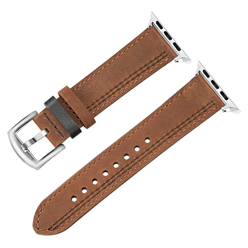 Уникальный ремешок из натуральной коровьей кожи для iWatch Apple Watch Series 5 4 3 2 1 38 мм 40 мм 42 мм 44 мм 316L сталь застежка ремешок - Цвет ремешка: Brown S