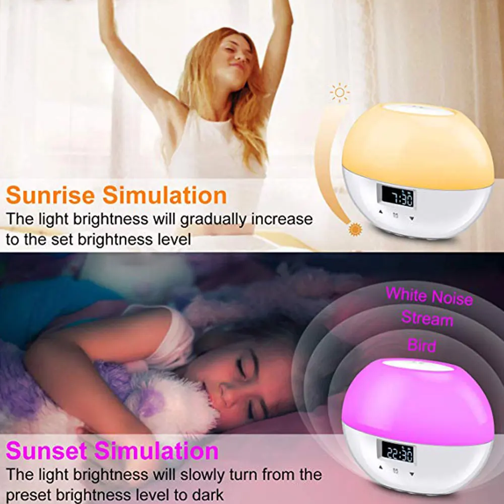 Световой будильник Smart Wake Up Light для детей моделирование режим сна ночник для спальни с Повтор для украшения