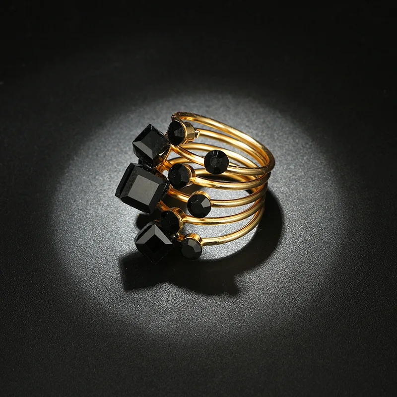 Винтажные античные золотые черные стразы открытые костяшки пальцев кольцо для женщин панк ювелирные изделия