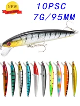 Lot d'appâts durs flottants japonais pour la pêche, pack d'appâts artificiels pour attraper des poissons tels que les carpes, les ménés et les carpes, avec Wobbler, Crankbait, 95mm, 7g, 10 pièces