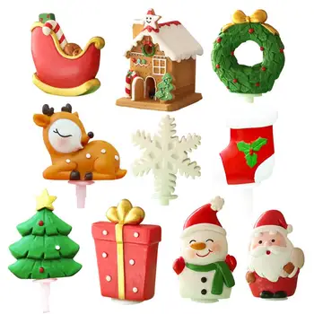 

10pcs Christmas Cake Toppers Santa Claus Snowman Cake Decoration Cupcake Dessert Insert Baking Decoration for Party Xmas