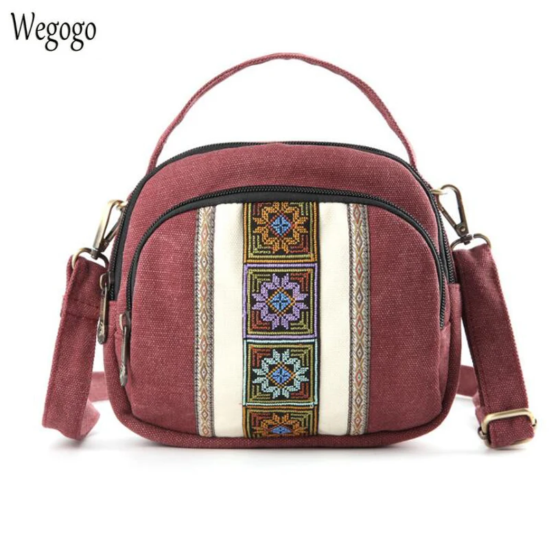 

2021 Summer Women Messenger Bag National Embroidery Mini Canvas Beach Totes Zipper Mobile Phone Bags Coin Purse Shoulder Bag