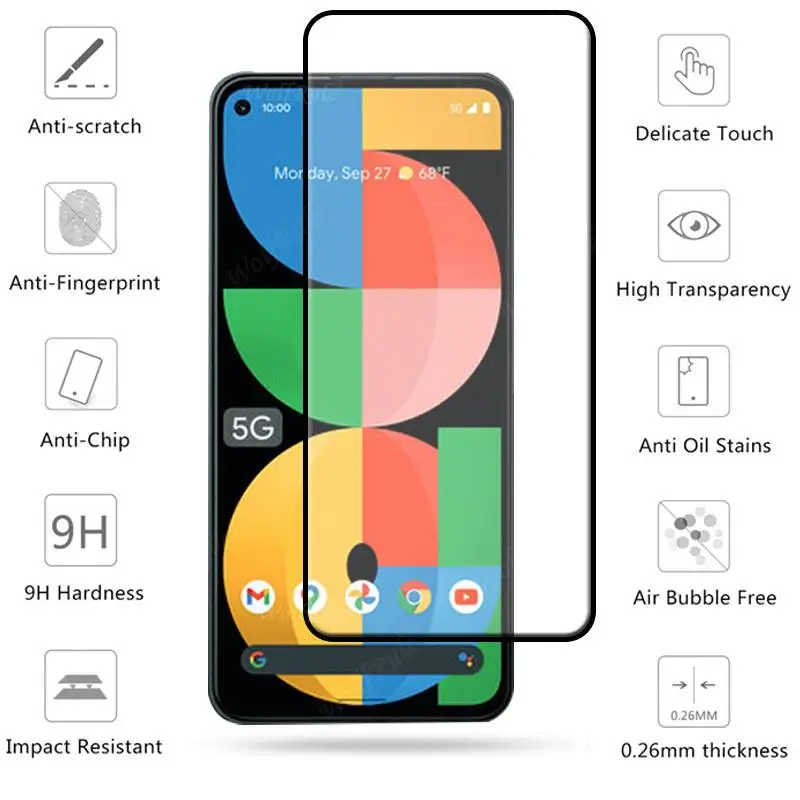 phone screen protectors 4-in-1 For Google Pixel 5a Glass For Google Pixel 5a Tempered Glass Full Glue HD Screen Protector For Google Pixel 5a Lens Glass mobile tempered glass