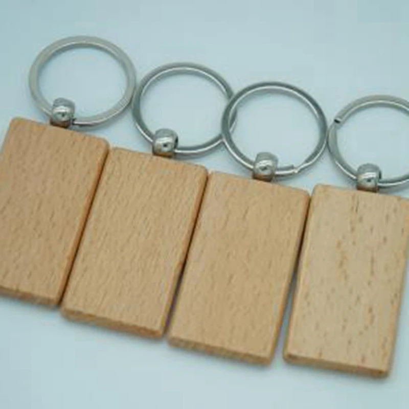 60Pcs Blank Rectangle Wooden Key Chain Diy Wood Keychains Key Tags Can Engrave Diy Gifts