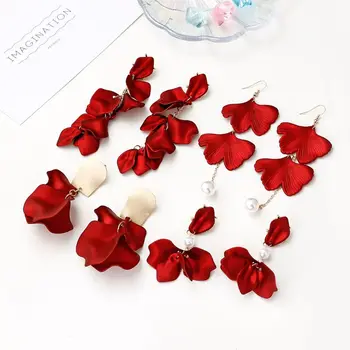 

4Pairs Red Rose Petal Dangle Resin Floral Earring Acrylic Tiered Flower Earrings