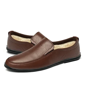 

Men Fashion Leather Casual Shoes Winter Men Comfortable Flat Shoes Business Warm Wild Cotton Plus Velvet Shoes Driving Shoes