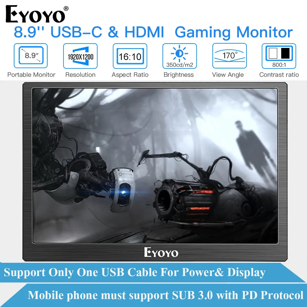 Eyoyo EM08H Portable Monitor 1920x1200 IPS 8 9 inch Display Computer Type USB C HDMI LED 1