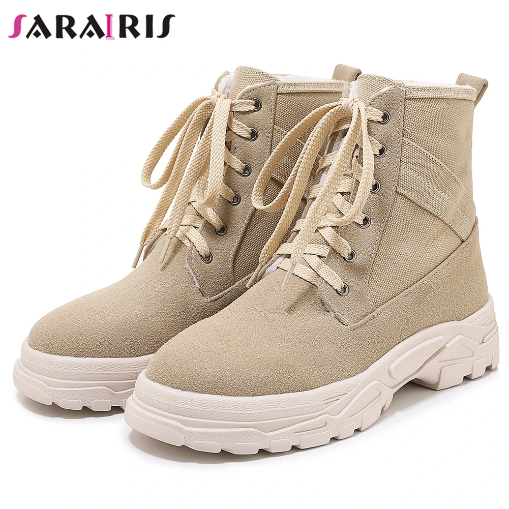 

SARAIRIS New Plus Size 29-46 non-slip Booties Ladies Flat Platform Ankle Boots Women 2019 Winter Add Fur Wedges Shoes Woman