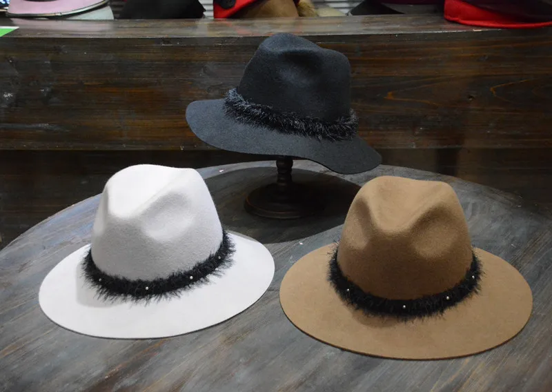 01912-HQ-FW108033 влюбленных деньги страуса волос лента Шляпа Fedora мужчин женщин Панама джазовая, шляпа