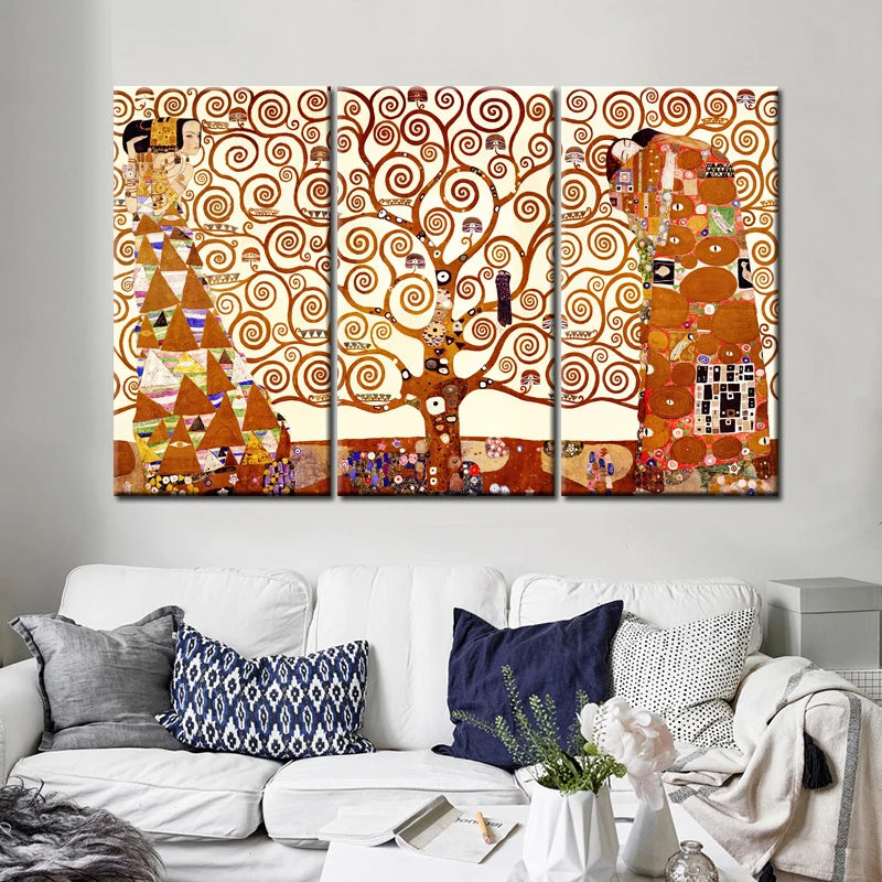3 Панели классические известные картины Древо жизни от Gustav Klimt настенные