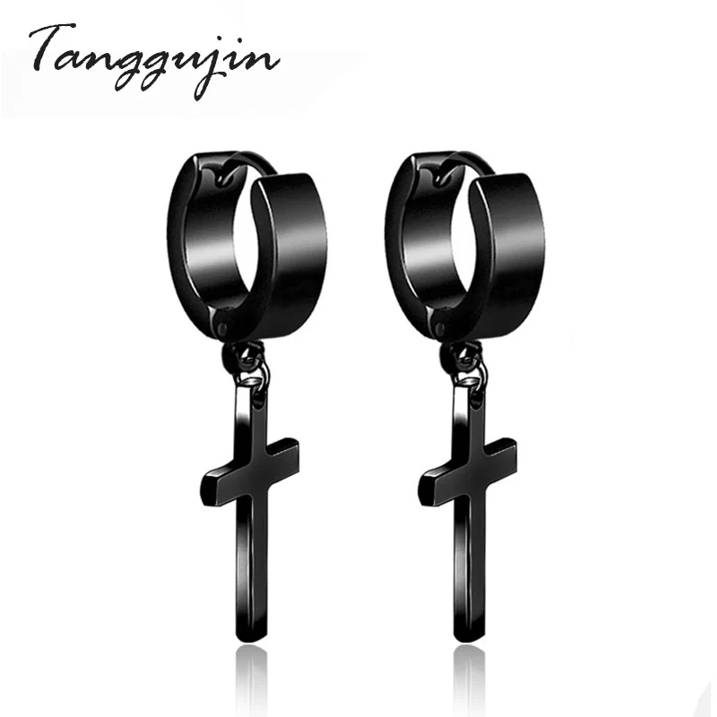 

Tanggujin 1 Piece Punk Cross Pendant Round Dangle Earrings For Women Rock Men Simple Stainless Steel Drop Earrings Jewelry