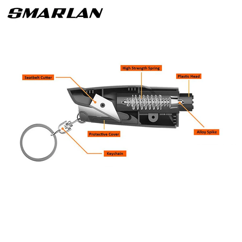 SMARLAN Portable Safety Hammer For Car Side Window Breaking Seat Belt Cutter Life-saving Escaping Emergency Tool With Key-chain