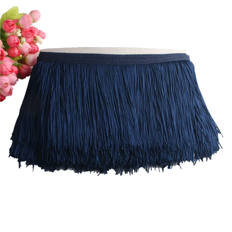 Beatiful 1Yard Lace Fringe Trim 15cm Wide Tassel Fringe Trimming For DIY Latin Dress Stage Clothes Accessories Lace Ribbon - Цвет: Navy