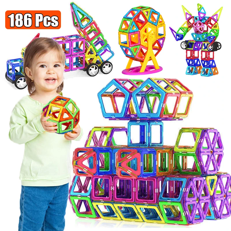 Accesorios de bloques de construcción magnético para niños, juguetes mágneticos de tamaño grande para crear construcciones, diseño educativo, de plastico apto para niños