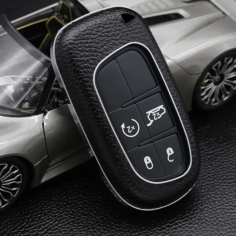 Кожа+ ABS Автомобильный ключ крышка брелок чехол для Jeep Fiat Dodge зарядное устройство Дротика Challenger Grand Cherokee Chrysler 300 Дуранго - Название цвета: black single shell