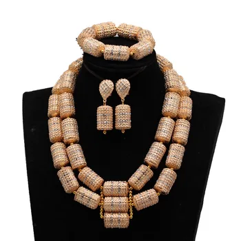 

2019 New African Beads Wedding Jewelry Set Dubai Gold Beads Pendant Necklace Jewelry Set Bride Jewelry Set Free Shipping HXO2202