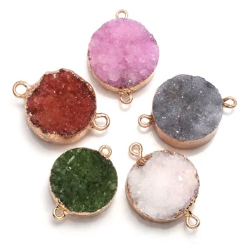 

Natural Semi Precious Stone Connector Agate With Round Crystal Bud For Handmade DIY Package Sale 20x35mm