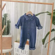 Новое поступление, джинсовый комбинезон для девочек и мальчиков, осенние длинные штаны для детей 1-6 лет