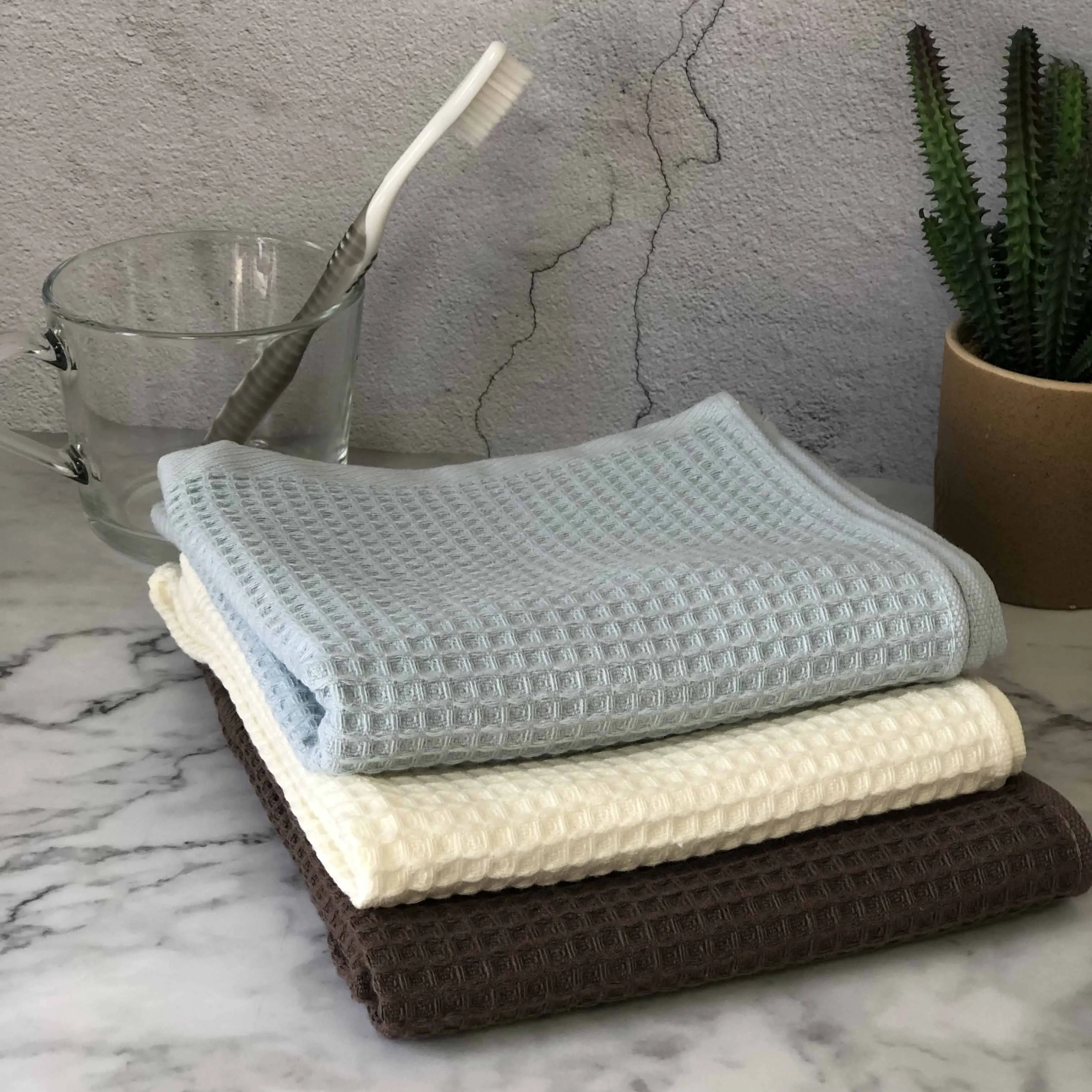 

3 pcs 100% cotton waffle face towel, solid color super absorbent towel