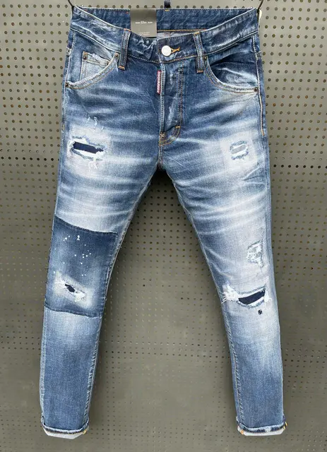 Original Italy Brand Dsquared2 Business Men Casual ICON letter Jeans Pants  Male Ripped Cowboy skinny Water Wash Cotton Jeans|Jeans| - AliExpress