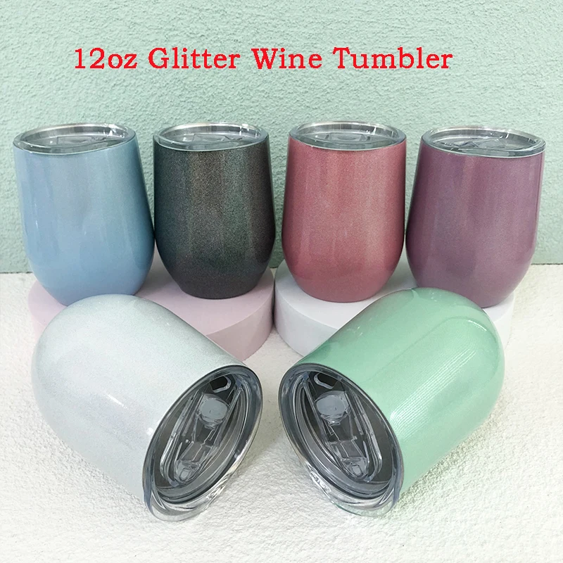 Stainless Steel Wine Glasses, Glitter Travel Wine Tumbler