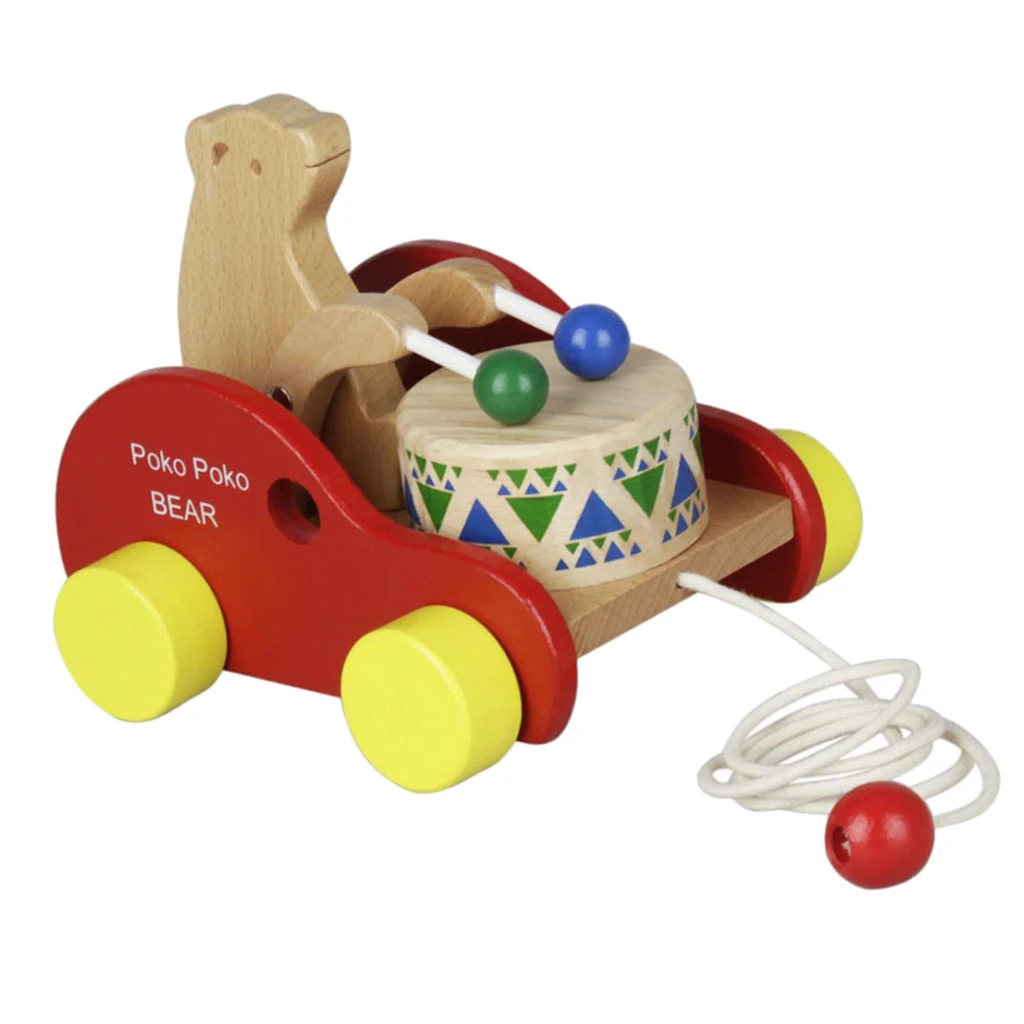 Bear Beat Drum Baby Developmental Toy Wooden Walking Walker Toy for Toddler