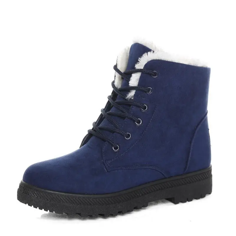 Fujin/женские зимние ботинки; хлопковые Плюшевые Теплые ботильоны для женщин; обувь на платформе со шнуровкой; женская зимняя обувь; модные ботиночки - Цвет: Синий