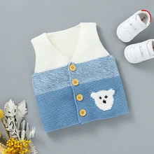 

Baby Sweater Sleeveless Infant Girl Boy Cardigan Vest Tops Knitted Newborn Children Clothing Fashion Stripe Cute Bear Outerwear