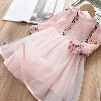 

Wholesale 2020 Spring New girl baby lace flower mesh princess dress children birthday party clothes 5pcs/lot