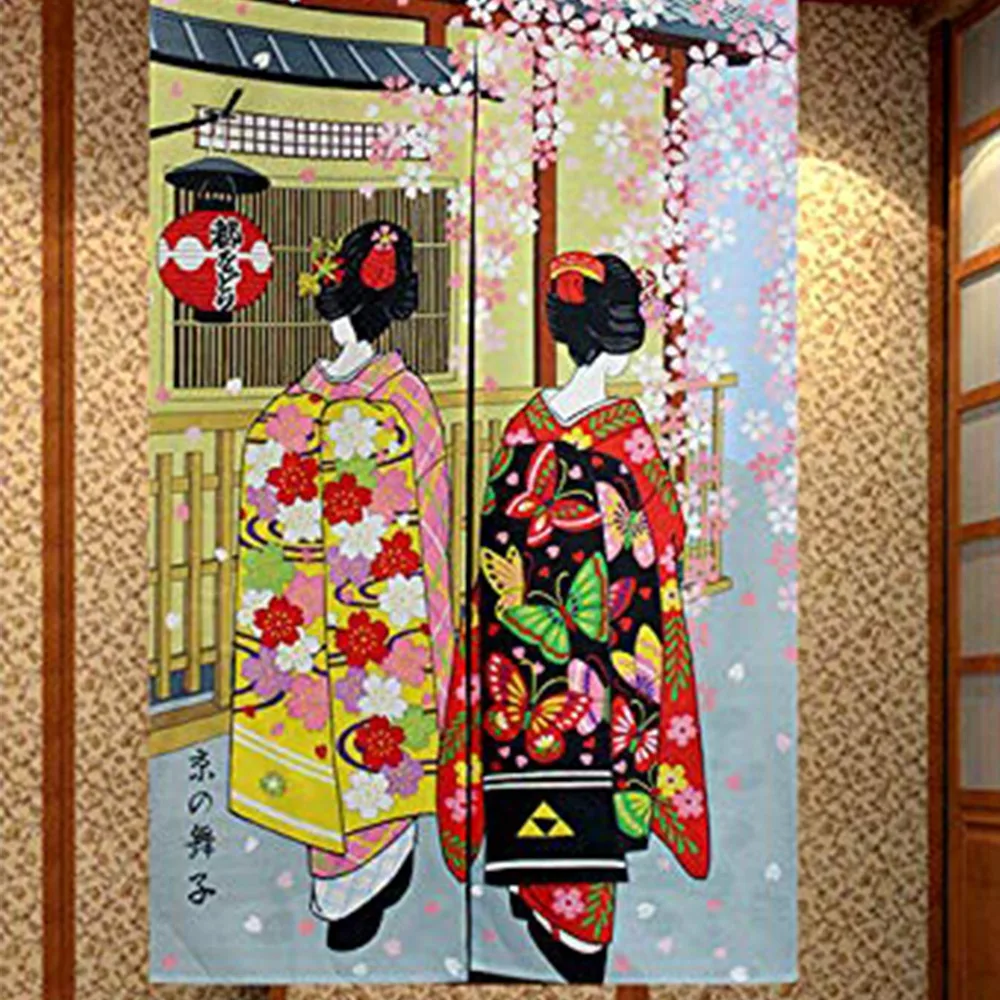 ELEG-японский стиль, длинный дверной занавес, для девочек-гейш и вишневых цветов, гобелен для украшения дома 33