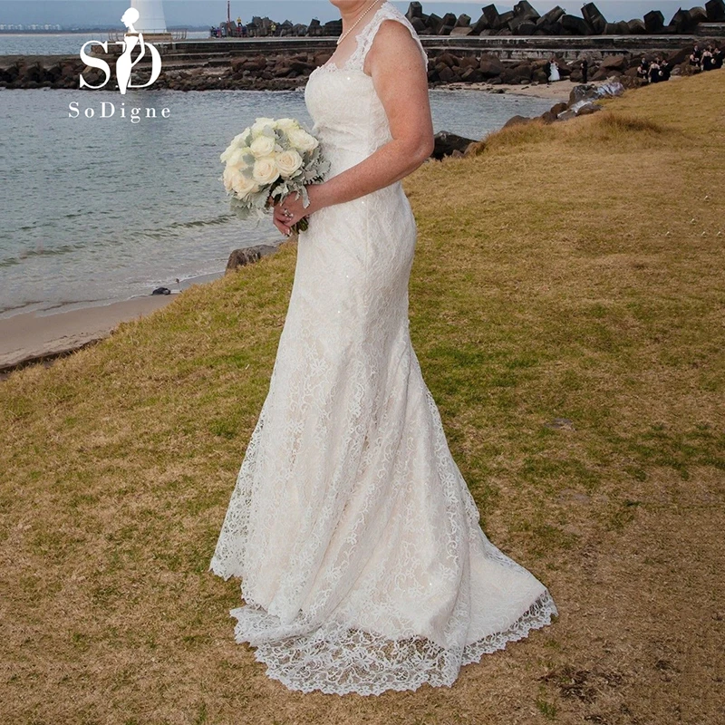 

SoDigne Lace Wedding Dress Appliques Beach Bridal Gown White/Ivory Back Zipper Bridal Dress Real Photo Custom made