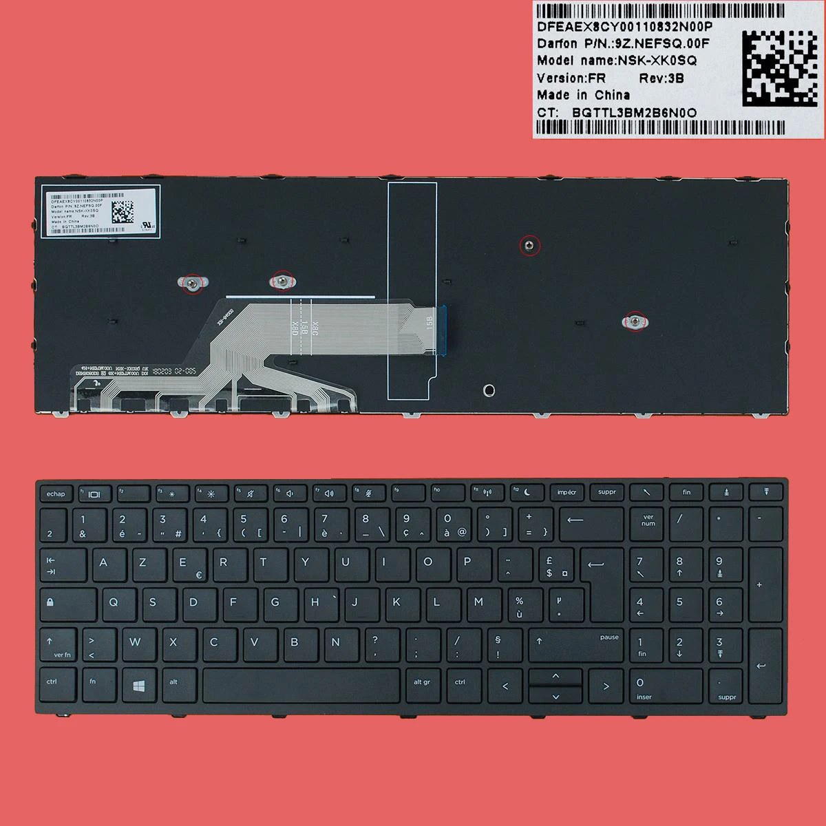 Nuova Tastiera Clavier Francese Fr Per Laptop Hp Probook 450 G5 455 G5 470 G5, Cornice Nera Nera, Senza Retroilluminazione