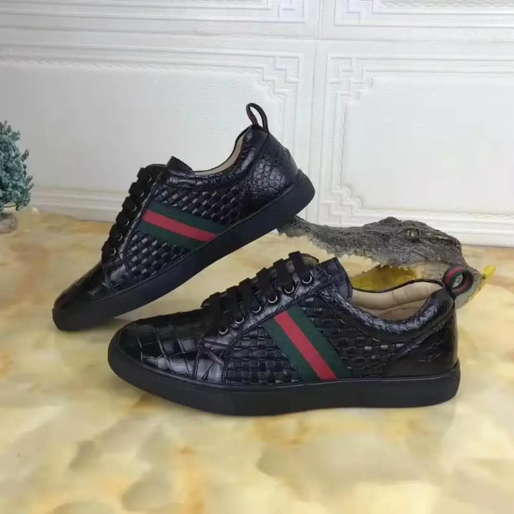 

100% Genuine crocodile skin leather men fashion shoe sneaker sport shoe for men with cow skin lining black color woven stylish