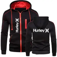 

Men's Hurley Print Hoodie Spring Fall Sport Zipper Hoodies Multi-zip Slim Hooded Jacket Casual Long Sleeve Sweatshirts Outerwear