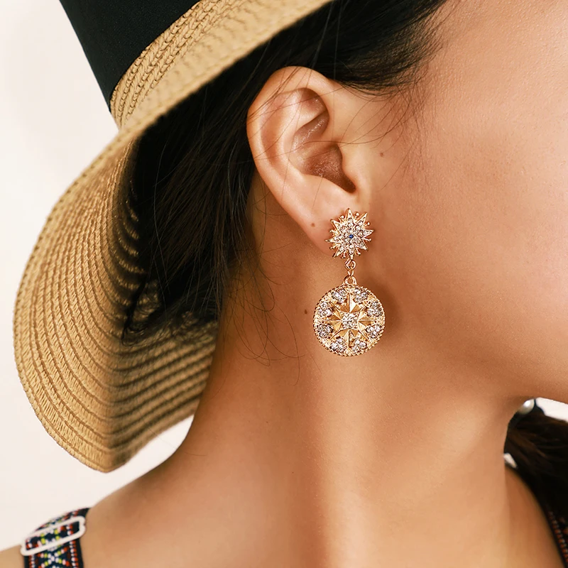 

Tocona Luxury Earrings Shiny Natural Crystal Stone Gold Color Eyes Geometry Round Drop Earrings Fashion Jewelry C16210